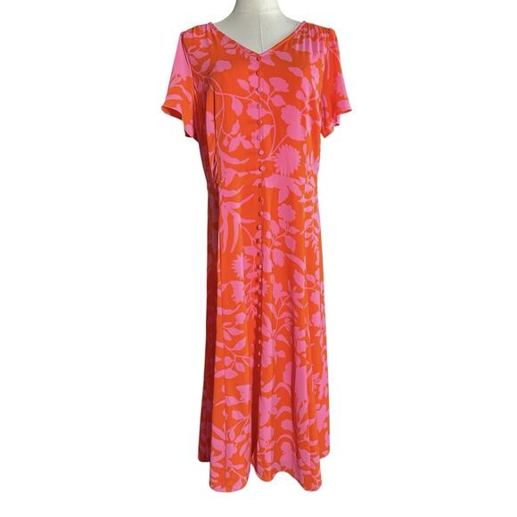 Talbots Dress Womens 10 Orange Pink Button Up Fairy Whimsical Boho Cottagecore - Picture 2 of 11